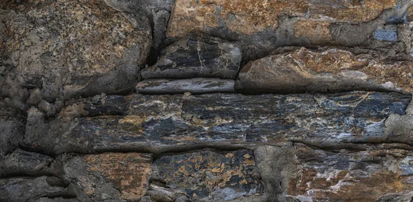 Zčernalá Starobylou Kamennou Zdí Swiss Chalet Stěna Přírodního Kamene Strukturované — Stock fotografie