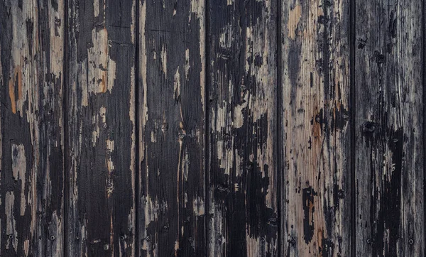 Vintage wood background texture with knots and nail holes with black and gray peeling paint. Empty template.