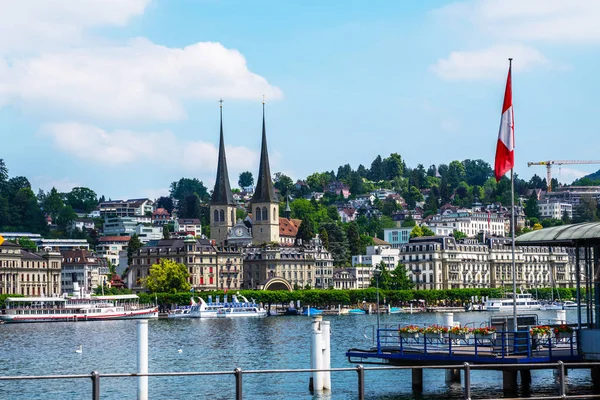 Switzerland Beautiful Historic City Center View Lucerne Lake Lucerne Sunny — Stock Photo, Image