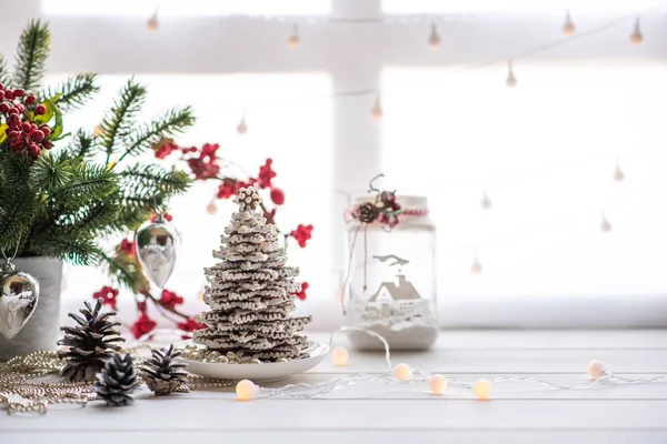 Decorações Natal Com Luz Por Trás Dele Criando Boken Embaçado — Fotografia de Stock