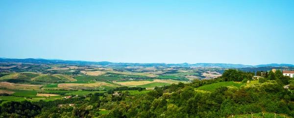 Traditionell Landsbygd Och Landskap Vackra Toscana Fält Och Vingårdar Semester — Stockfoto