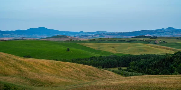 Widok Słoneczny Dzień Włoskim Krajobrazie Wiejskim Unikalny Krajobraz Toskanii Okresie — Zdjęcie stockowe