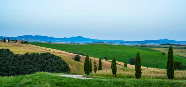 Vista Una Noche Paisaje Rural Italiano Paisaje Único Toscana Verano — Foto de Stock