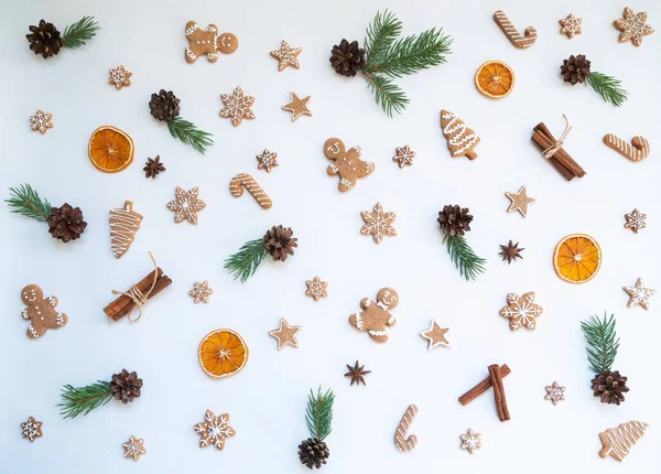 Collection Christmas Objects Viewed Christmas Gingerbread Cinamon Dry Orange Decorative — Stock Photo, Image