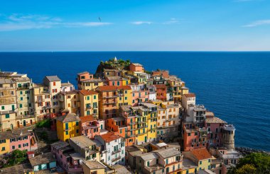 Manarola, İtalya. Liguria, İtalya 'daki Cinque Terre Ulusal Parkı' ndaki tarihi bir köy. Unesco Dünya Mirası Bölgesi. Manarola ünlü ve popüler bir seyahat merkezidir..