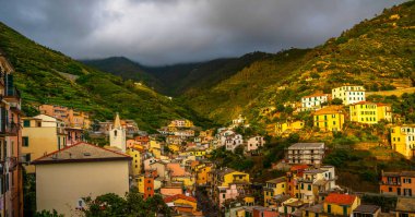Manarola, İtalya. Liguria, İtalya 'daki Cinque Terre Ulusal Parkı' ndaki tarihi bir köy. Unesco Dünya Mirası Bölgesi. Manarola ünlü ve popüler bir seyahat merkezidir..