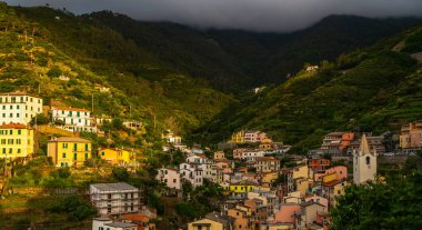 Manarola, İtalya. Liguria, İtalya 'daki Cinque Terre Ulusal Parkı' ndaki tarihi bir köy. Unesco Dünya Mirası Bölgesi. Manarola ünlü ve popüler bir seyahat merkezidir..