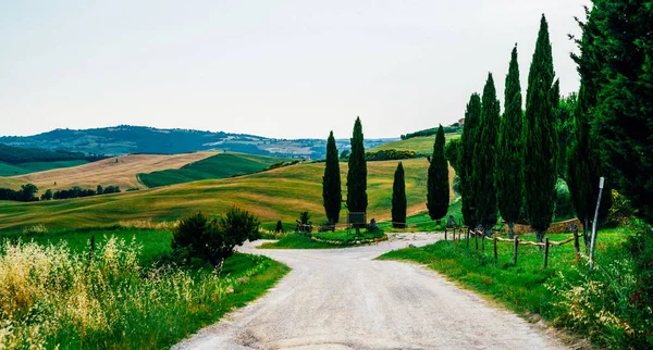 Toscana Paisaje Rural Otoñal Hermosas Colinas Carretera Rural Granja Rural — Foto de Stock