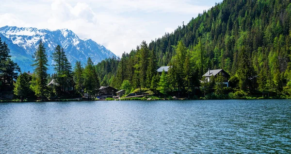 Vista Panorámica Del Pueblo Alpino Lago Por Interlaken Suiza Antiguo — Foto de Stock