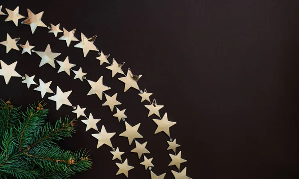 Composición Moda Navidad Decoraciones Navidad Estrellas Navidad Plata Ramas Árbol — Foto de Stock