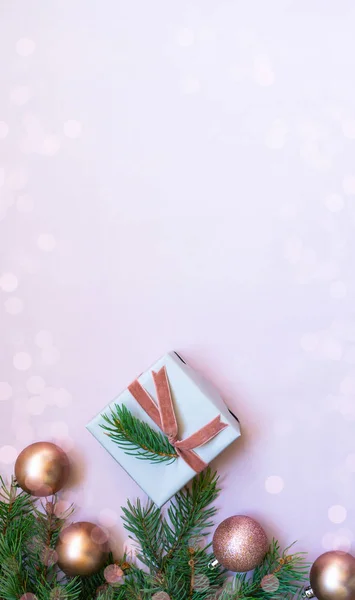 Navidad Año Nuevo Composición Del Marco Decoraciones Navideñas Colores Rosados — Foto de Stock