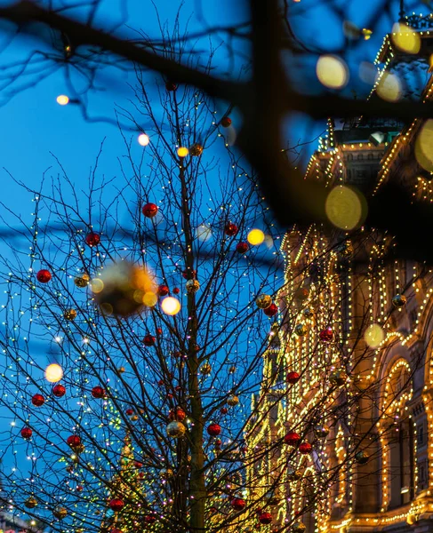 Arredo Festivo Strada Vacanze Invernali Luci Scintillanti Della Ghirlanda Atmosfera — Foto Stock