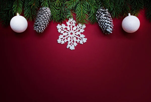 Natal Feriados Composição Fundo Vermelho Com Espaço Cópia Para Seu — Fotografia de Stock
