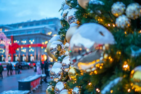 Juldekoration Blommor Grenar Julprydnader Jul Vinter Nyårskoncept Kopiera Utrymme — Stockfoto