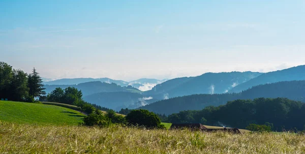 Scénická Horská Krajina Pohled Černý Les Německo Pokrytý Mlhou Barevné — Stock fotografie