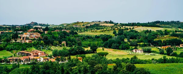 Traditionelle Landschaft Und Landschaften Der Wunderschönen Toskana Felder Und Häuser — Stockfoto