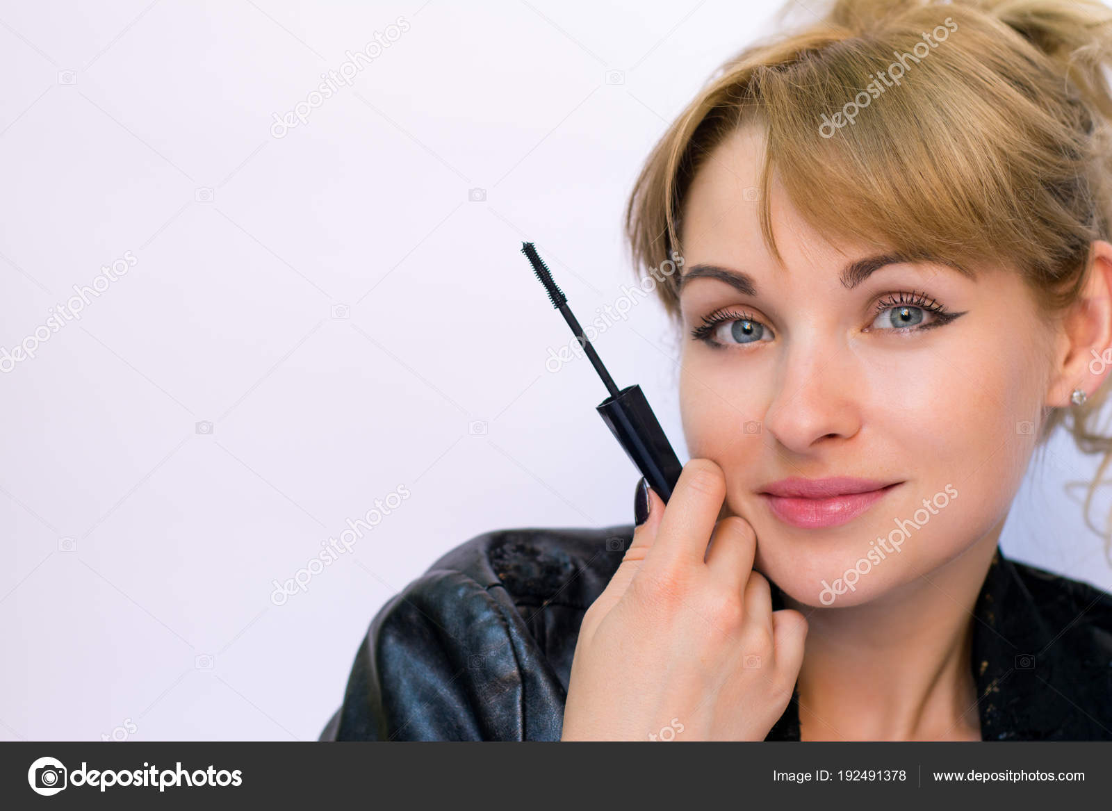 Mascara Closeup Beautiful Young Woman Blonde Hair Face Fresh Soft