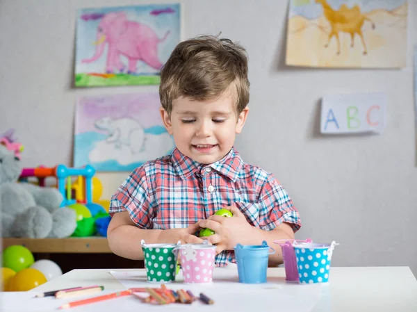 Prescolarul Invata Numere Gradinita Sau Prescolara Băiețel Care Studiază Matematica — Fotografie, imagine de stoc