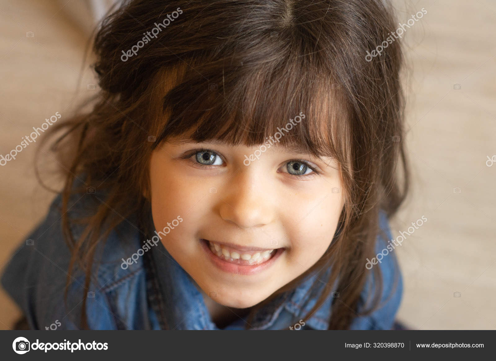 Close Portrait Happy Kid Little Girl Curly Brown Haired Big Stock Photo By  ©Textandphoto 320398870