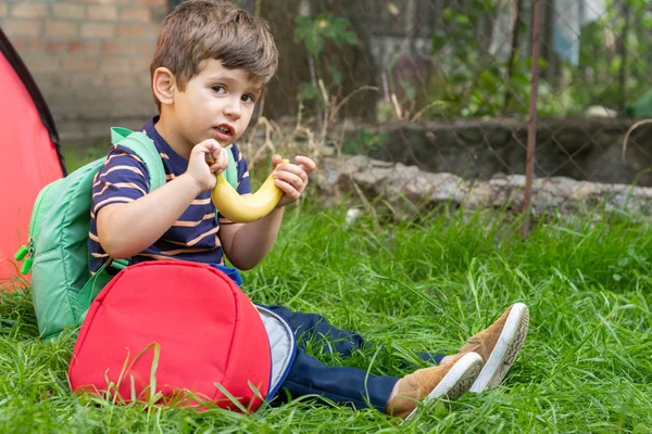 Schüler Essen Schulessen Auf Dem Schulhof Gesundes Schulfrühstück Für Kinder — Stockfoto