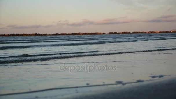 Vagues de mer sur le sable au coucher du soleil — Video