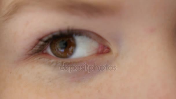 Closeup of cheerful young woman`s eyes — Stock Video
