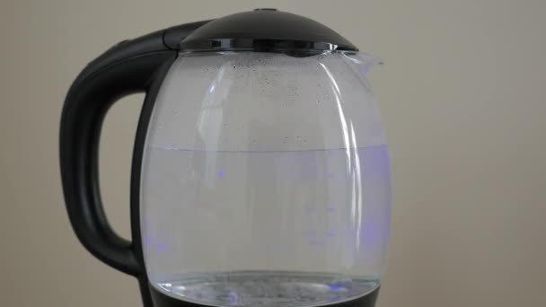 Primer plano de agua hirviendo en una olla de cocina. Hervir agua en un hervidor eléctrico — Vídeos de Stock