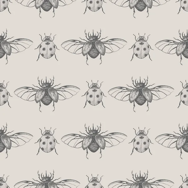 Beetles vintage seamless pattern — Stock Vector