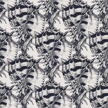 Elle çizilmiş vintage egzotik kabuk soyut desen