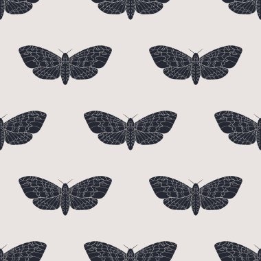 Hand drawn hawk moth vector seamless pattern clipart