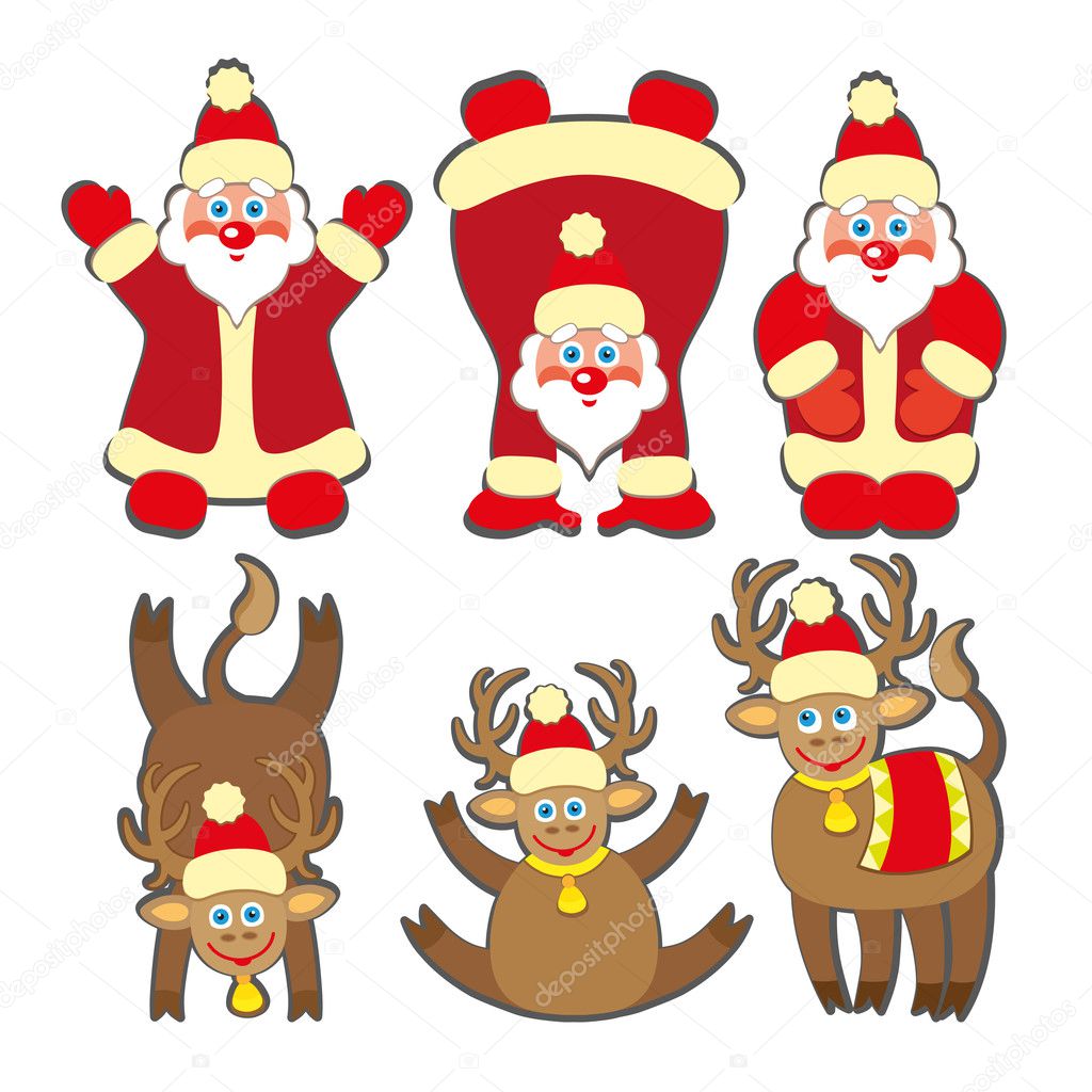 Set of cute santa claus and Christmas deer.