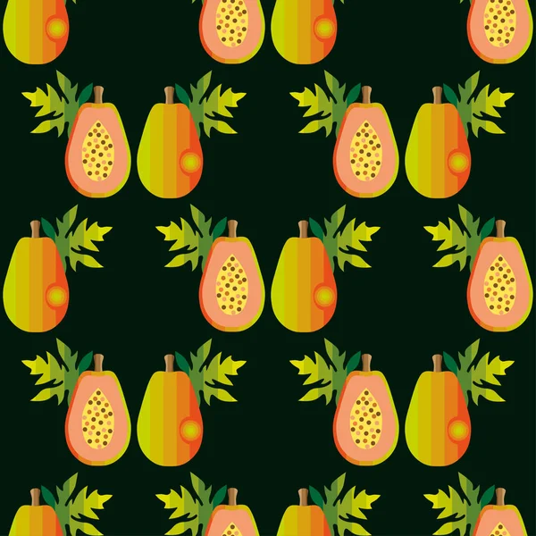 Nahtloses Papaya-Muster. Ernteschmuck. Aufgeschnitten. Pfotenpfote. Fruchtbar. endlose Fruchttextur. Wiederholter Hintergrund. Vegetarier. Tropisch. leichte Hintergrundvorlage. — Stockvektor