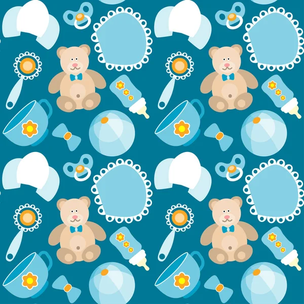 Söt blå baby boy seamless mönster — Stockfoto