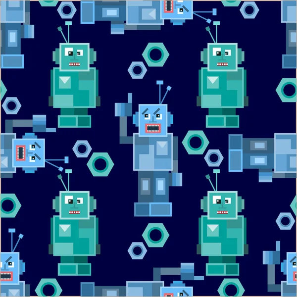 Seamless pattern with cute robots.