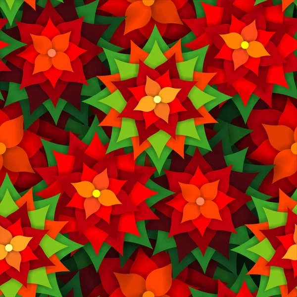 Рождественский узор растений с цветами пуансеттии — стоковый вектор