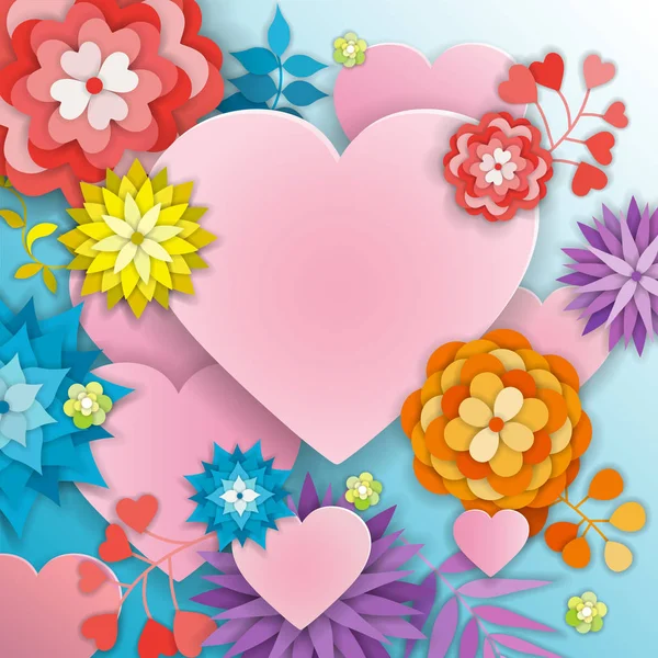 Šťastný Valentines den blahopřání s květinami — Stock fotografie