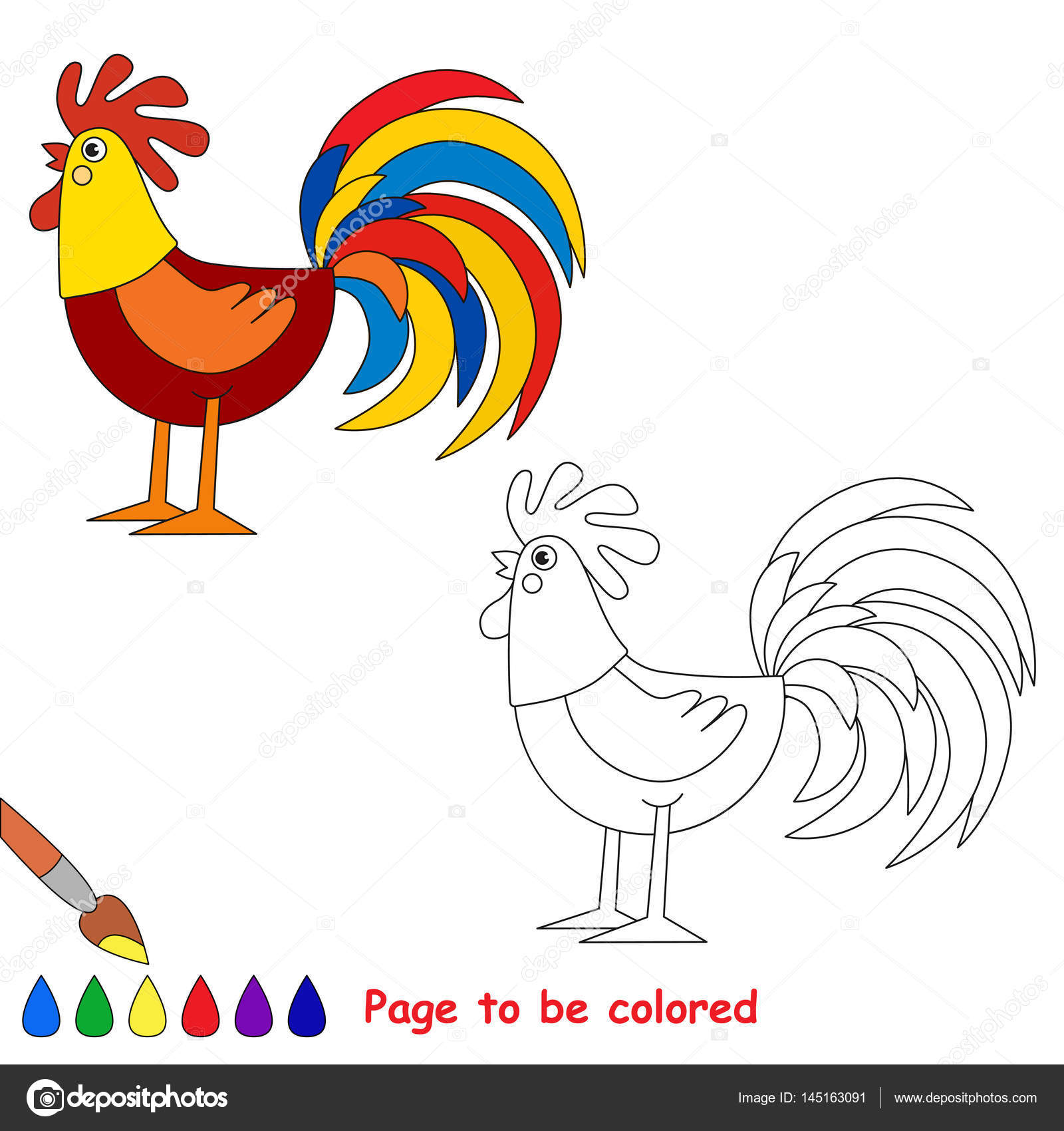 Pagina di essere colorato semplice educazione gioco per bambini Azienda agricola Gallo da colorare il libro da colorare per bambini in et prescolare con livello facile gioco educativo — Vettoriali di Anna Mikhailova