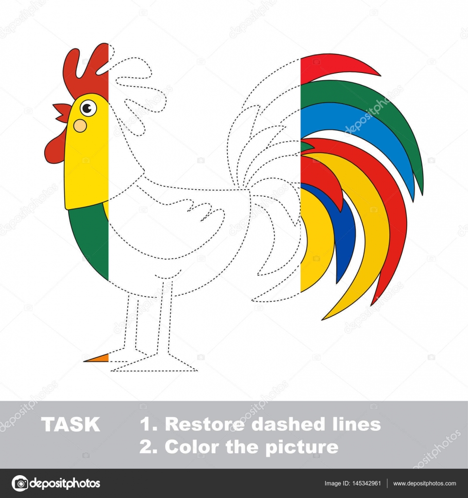 Gioco educativo di traccia vettoriale per bambini in et Gallo Puntino per punteggiare gioco educativo per bambini Foglio di lavoro di tracciatura mezza da colorare — Vettoriali di Anna Mikhailova