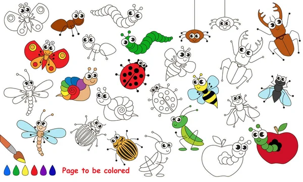 Conjunto de dibujos animados divertidos insectos. Página a colorear . — Archivo Imágenes Vectoriales