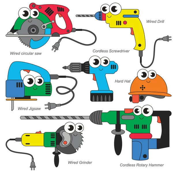 Grappige kleurrijke regenboog elektrisch gereedschap — Stockvector