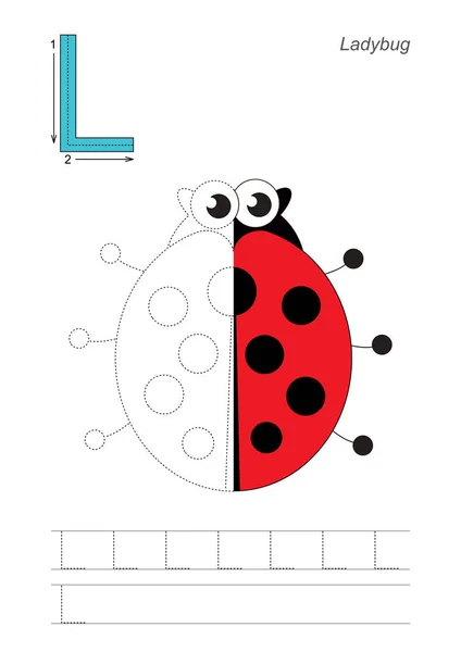 Jeu de demi-trace pour la lettre L. Ladybug . — Image vectorielle