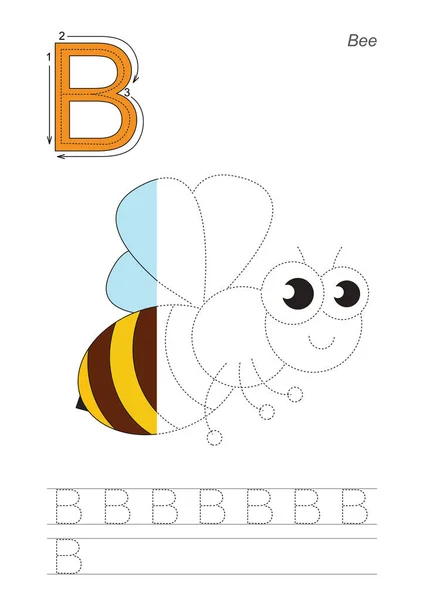 Halve trace spel voor de letter B. De honingbij. — Stockvector