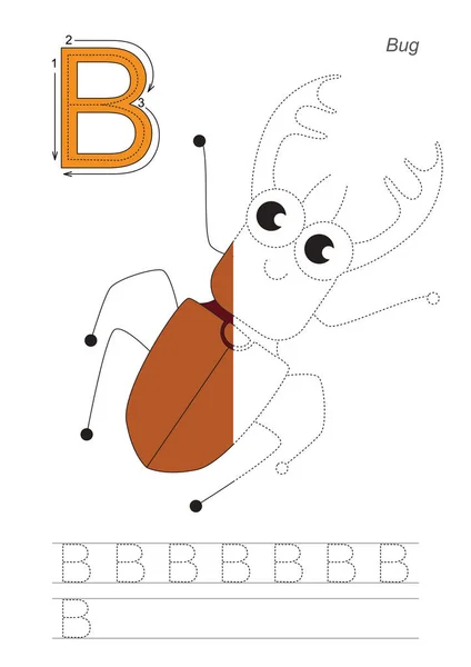 Halve trace spel voor de letter B. De bug. — Stockvector
