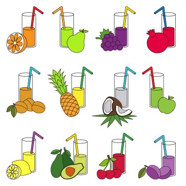 Meyve suları renkli kümesi.