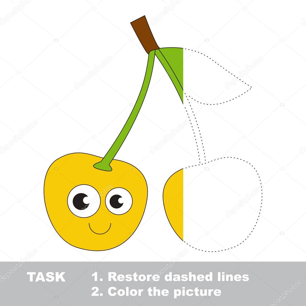 Yellow cherry to be colored. Vector trace game.