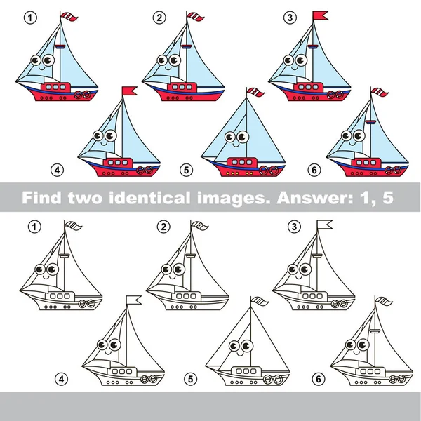 Jogo visual. Encontrar casal escondido de barcos . — Vetor de Stock