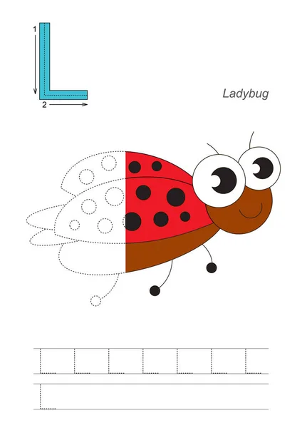 Jeu de demi-trace pour la lettre L. Ladybug . — Image vectorielle