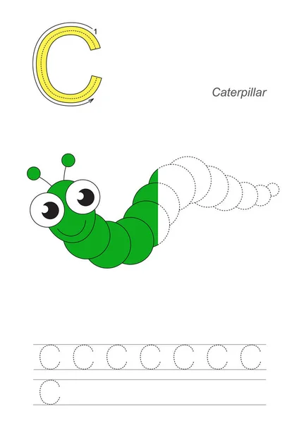 Hra pro písmeno C. Caterpillar půl stopy. — Stockový vektor