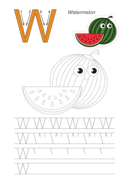 Telusuri permainan untuk surat W. Watermelon . - Stok Vektor