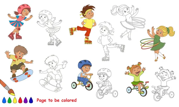 Dibujos animados de deportes de verano para niños. Página a colorear . — Vector de stock